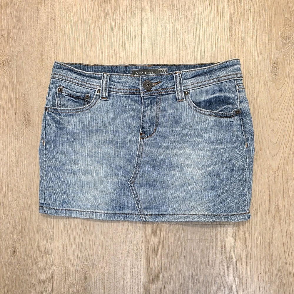 Amisu Blue Denim Y2K Summer Low Rise Bimbocore Casual Micro Mini Skirt Size S